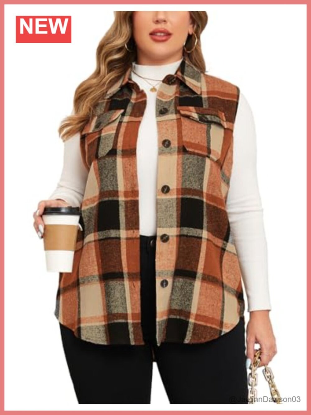 Plus Size Long Flannel Plaid Vest Button Down Sleeveless Jacket Shacket Coat